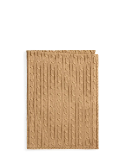 John Lewis Ralph Lauren Baby Cable Knit Blanket, Camel- Buy online at McGrocer