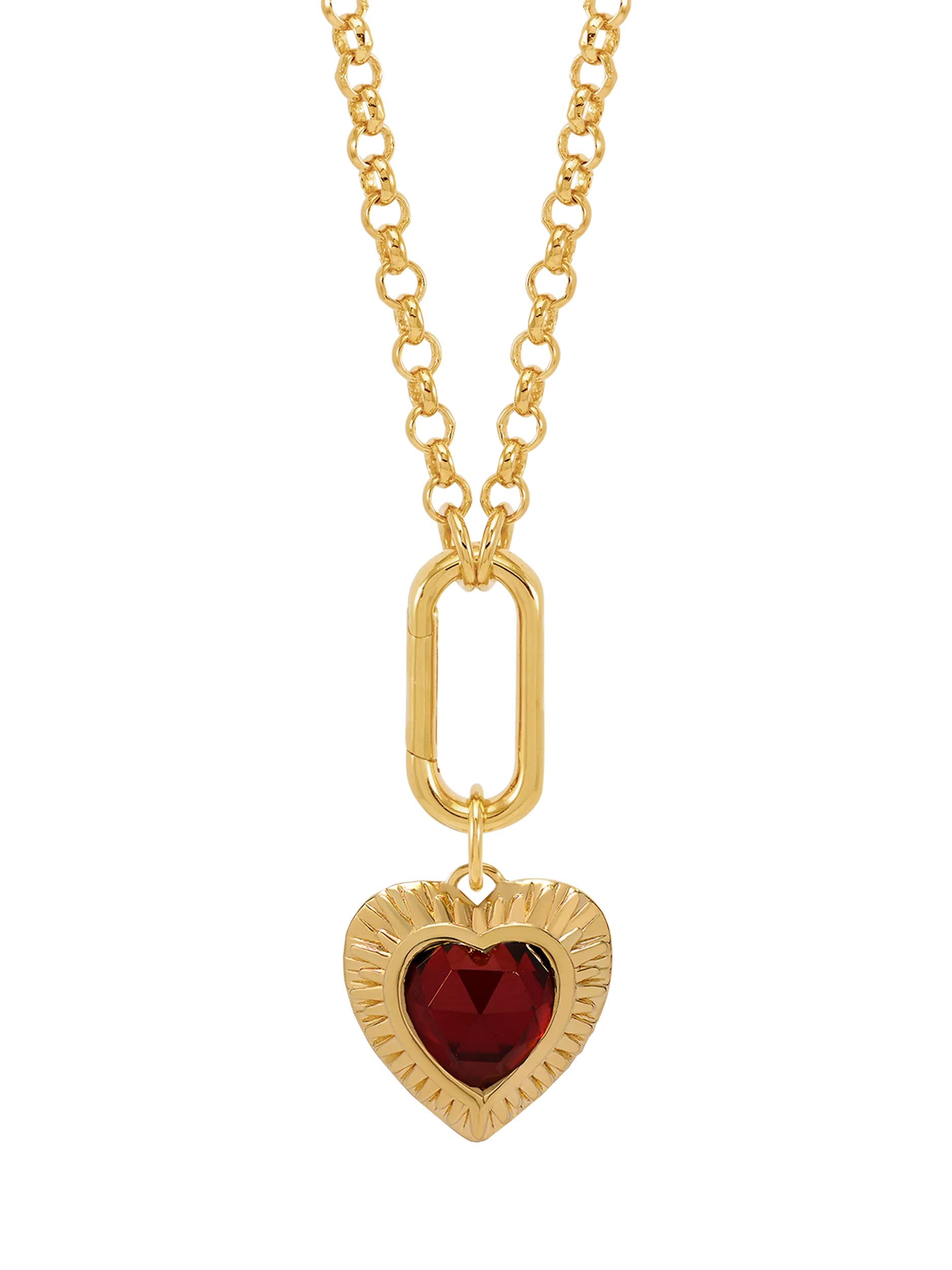 Rachel Jackson London personalised garnet heart necklace 17x17mm, imported from the UK