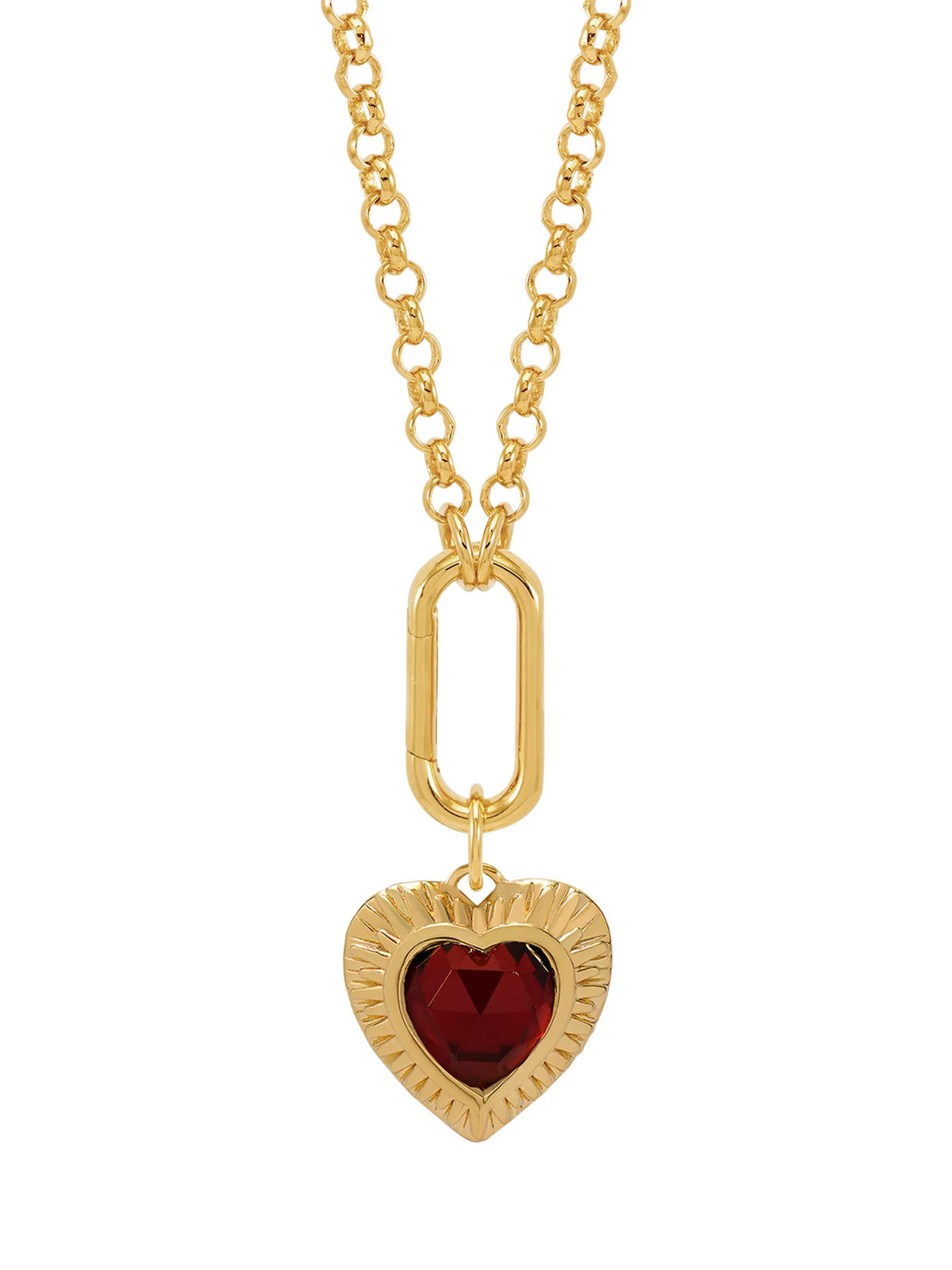 Rachel Jackson London personalised garnet heart necklace 17x17mm, imported from the UK