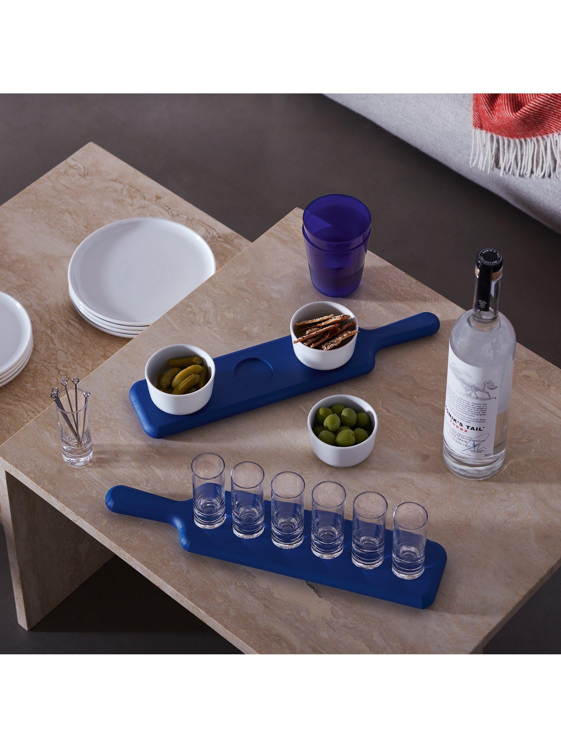 LSA International Paddle Pop ash wood board and shot glass set Tarn Blue (British brand)