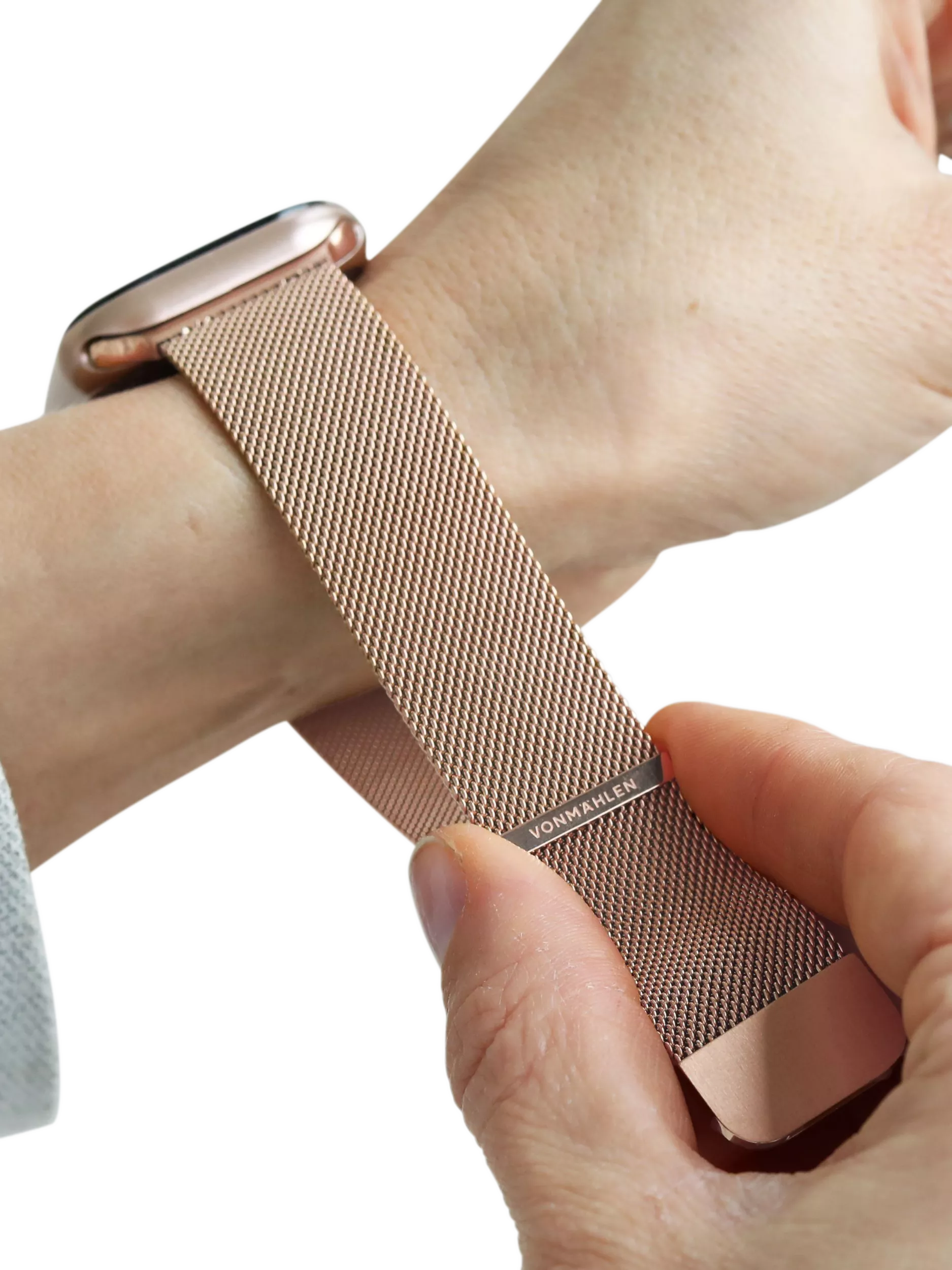 Vonmählen Milanese Loop 2 rose gold watch strap for Apple Watch, imported from the UK