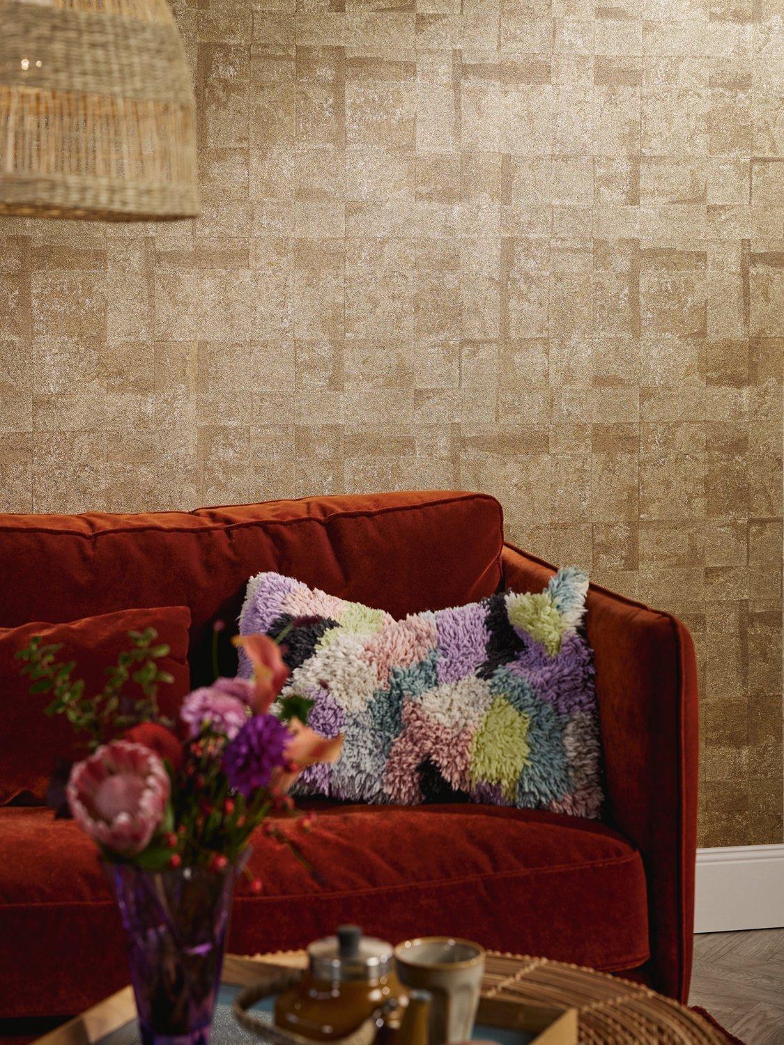 Galerie Squares on Squares wallpaper faux tile effect metallic - British product