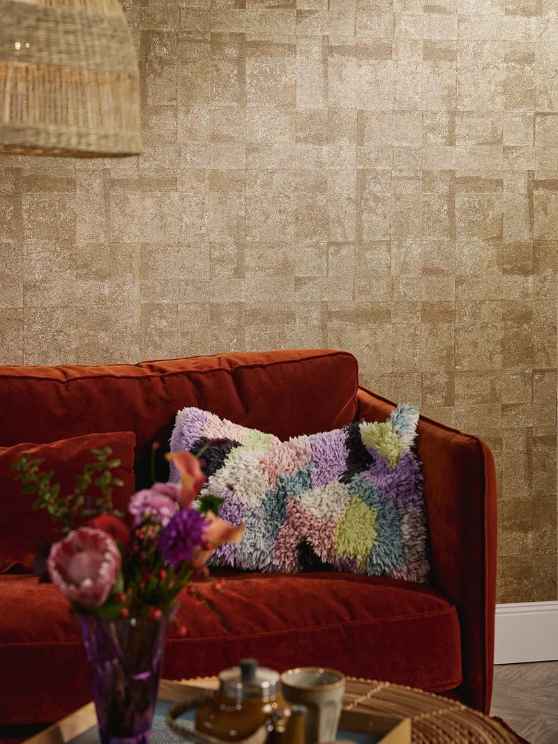 Galerie Squares on Squares wallpaper faux tile effect metallic - British product