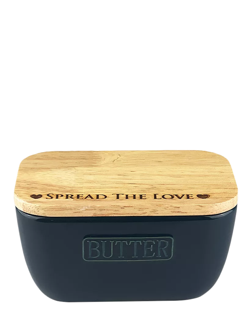 Selbrae House oak and ceramic butter dish blue - UK version