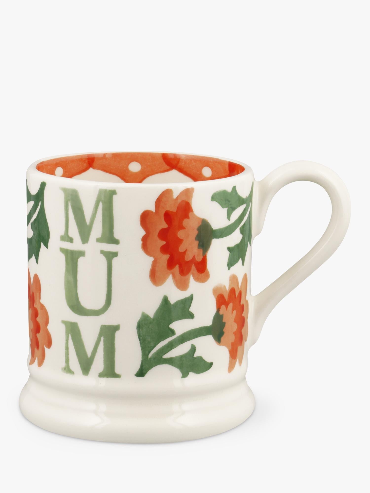 Half Pint Earthenware Mug with Chrysanthemum Pattern, 300ml