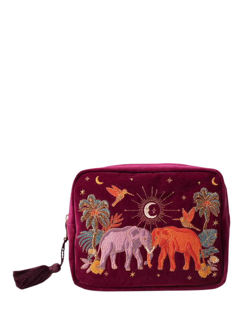 Elizabeth Scarlett elephant wash bag in ruby, imported from the UK