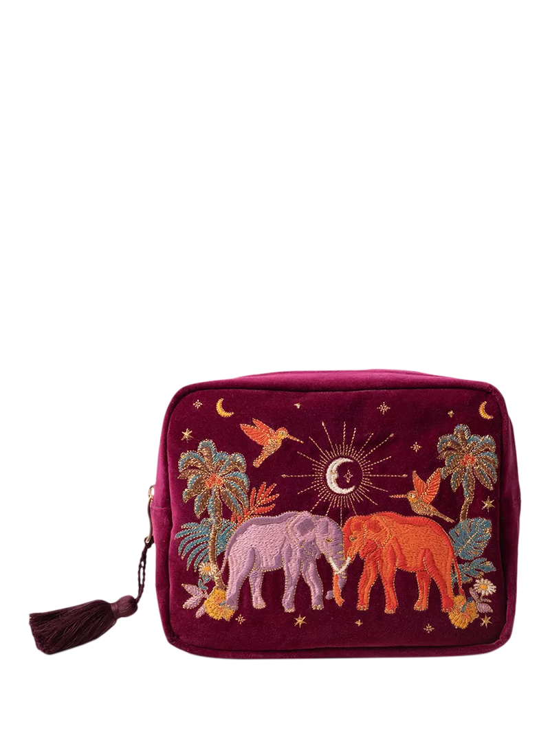 Elizabeth Scarlett elephant wash bag in ruby, imported from the UK