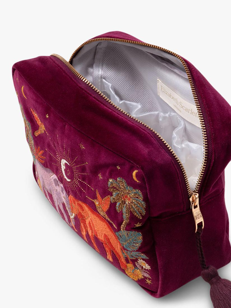 Elizabeth Scarlett elephant wash bag in ruby, imported from the UK
