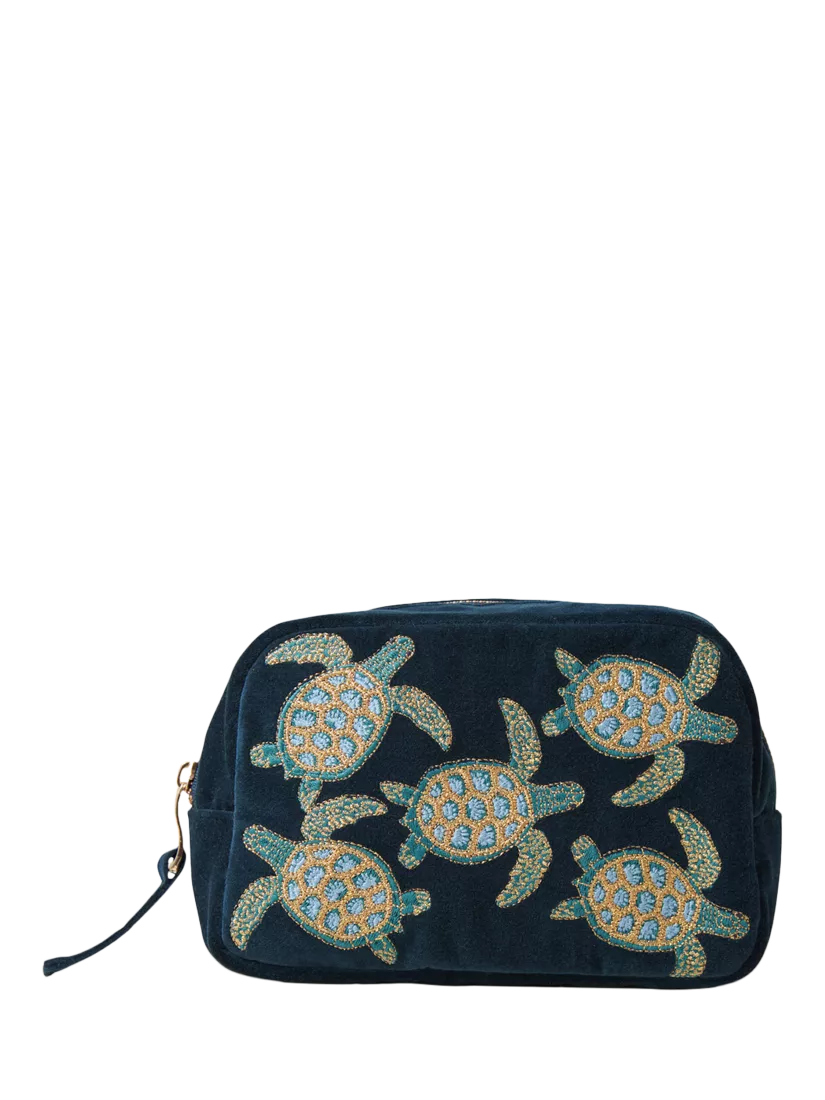 Elizabeth Scarlett Turtle Marine cosmetics bag in navy (British brand)