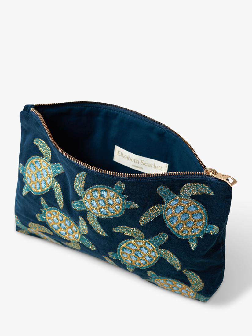 Elizabeth Scarlett navy cotton zip pouch with turtle embroidery - British product