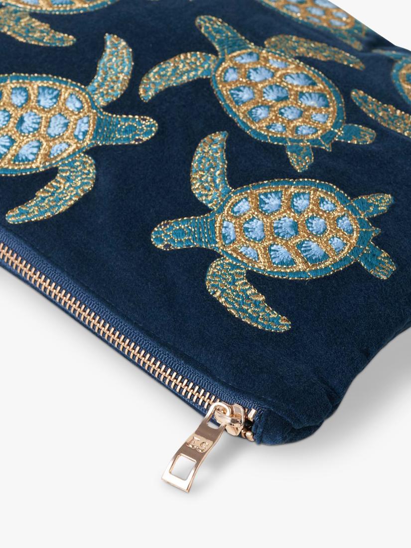 Elizabeth Scarlett navy cotton zip pouch with turtle embroidery - British product