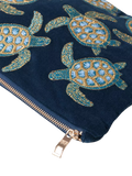 Elizabeth Scarlett navy cotton zip pouch with turtle embroidery - British product