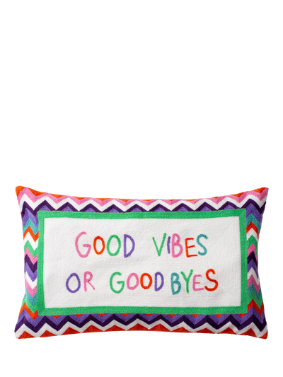John Lewis The Pillow Drop Good Vibes or Good Byes Cushion, Multi, 30 x 50cm- Buy online at McGrocer