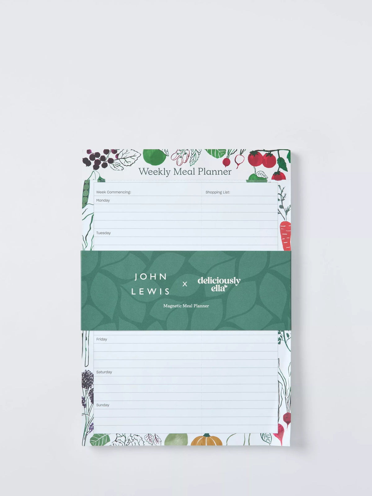 John Lewis X Deliciously Ella green magnetic meal planner A4 - British product