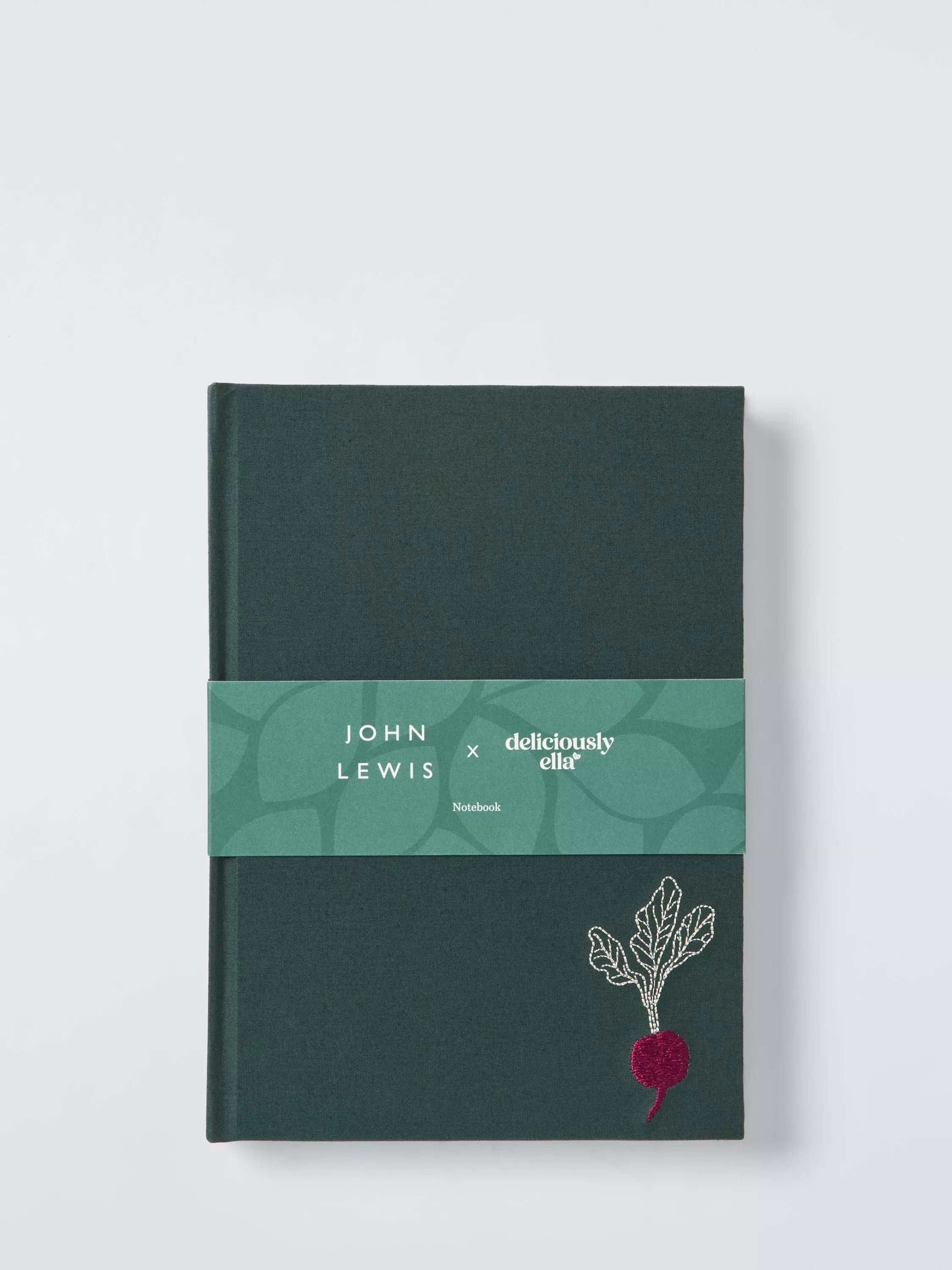 John Lewis X Deliciously Ella A5 embroidered cover notebook green, UK version