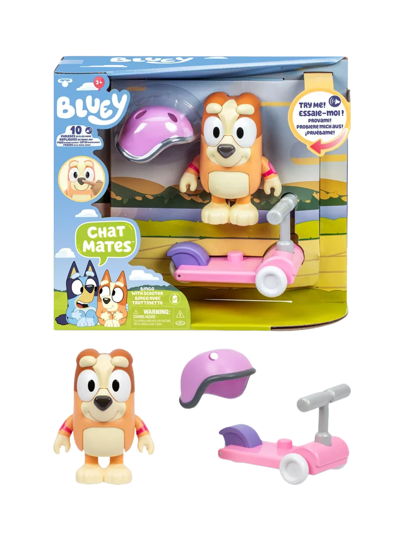 Bluey Bingo Chat Mates figure with scooter, imported from the UK