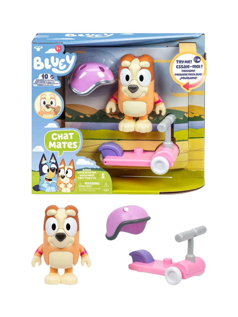 Bluey Bingo Chat Mates figure with scooter, imported from the UK