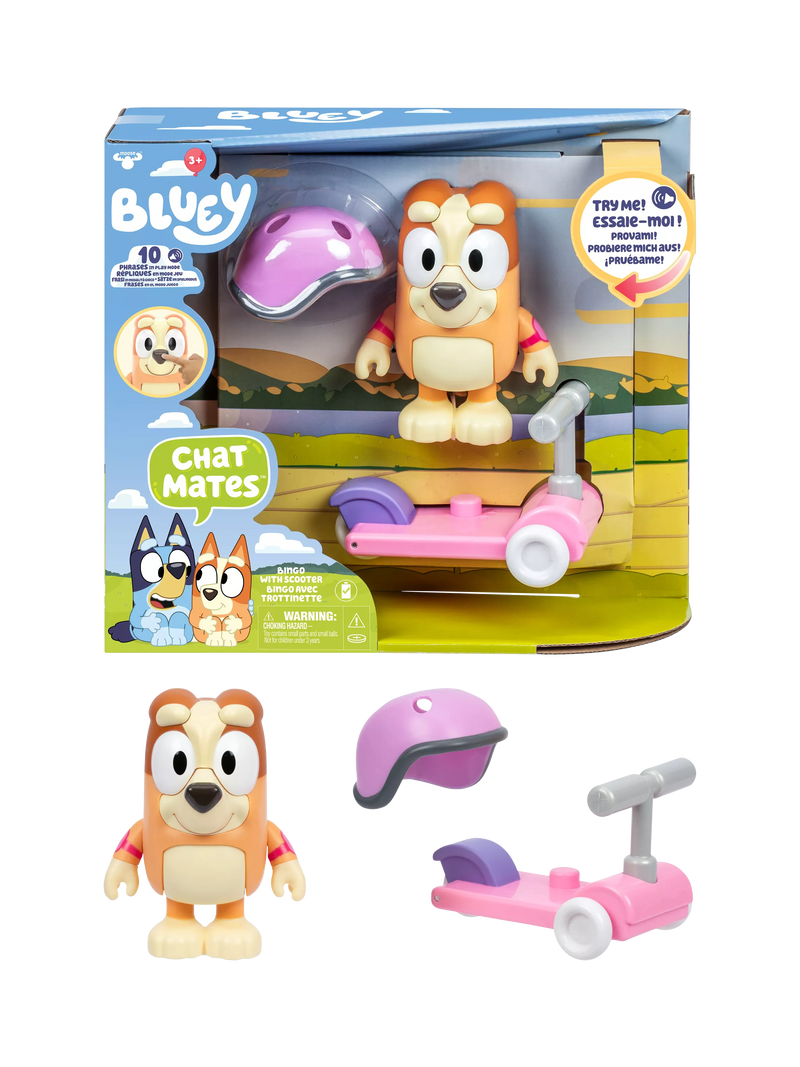 Bluey Bingo Chat Mates figure with scooter, imported from the UK