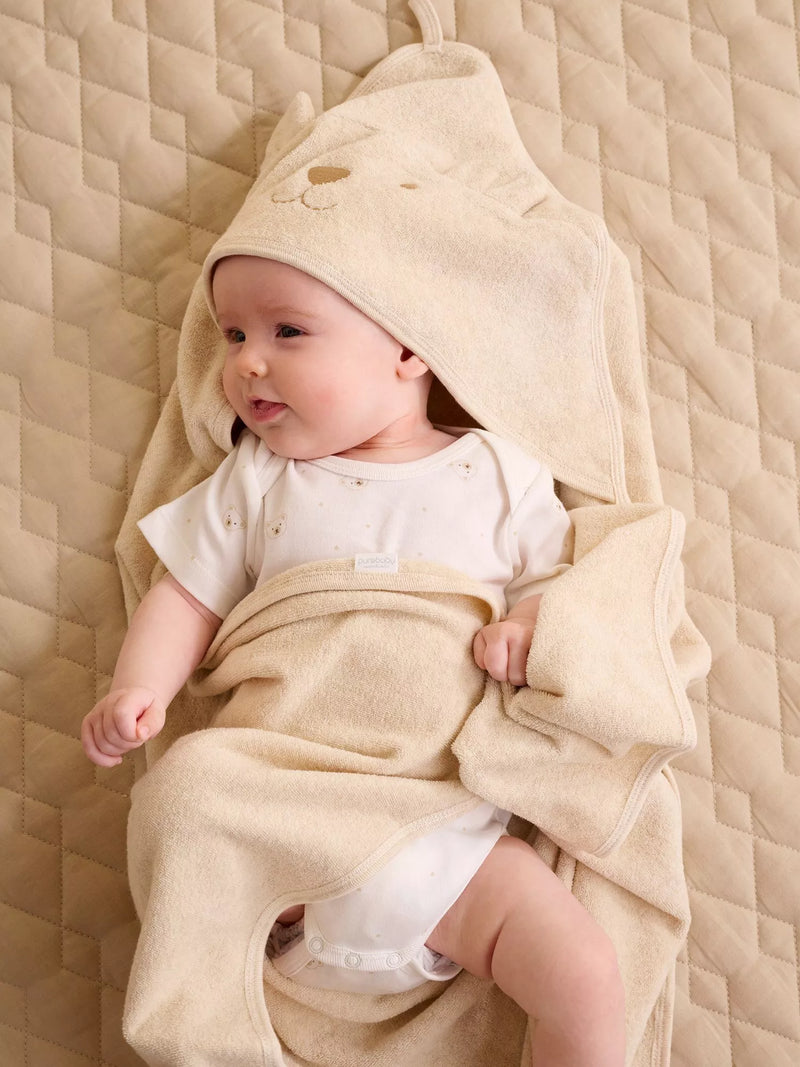 Purebaby hooded bear towel wheat melange, imported from the UK
