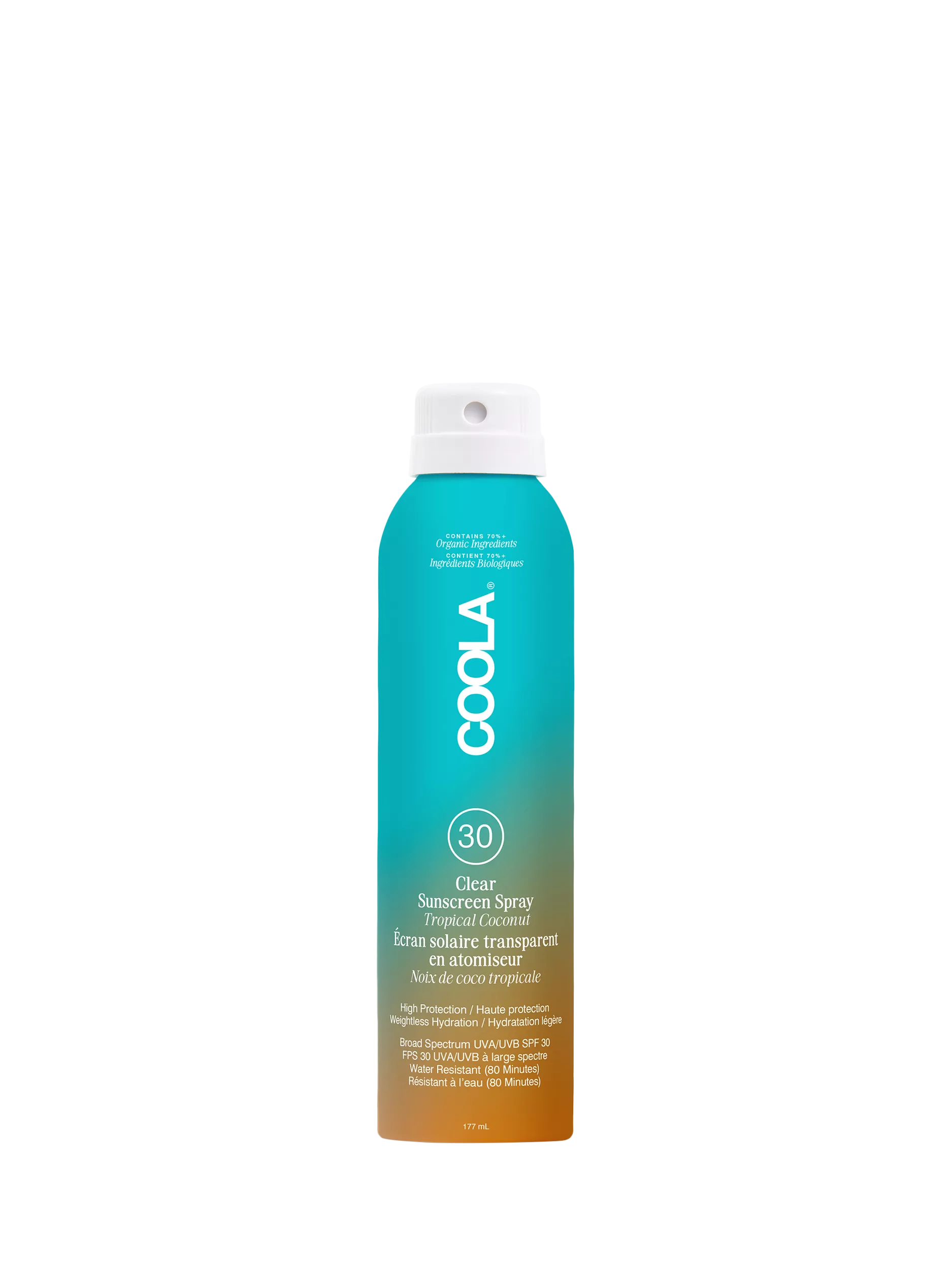 COOLA clear sunscreen spray SPF 30 tropical coconut 177ml, UK version