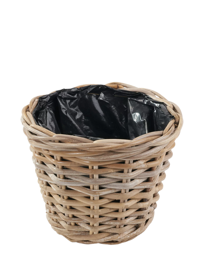John Lewis Pacific Kubu Rattan Indoor/Outdoor Round Basket Planter, Brown, Medium- Buy online at McGrocer