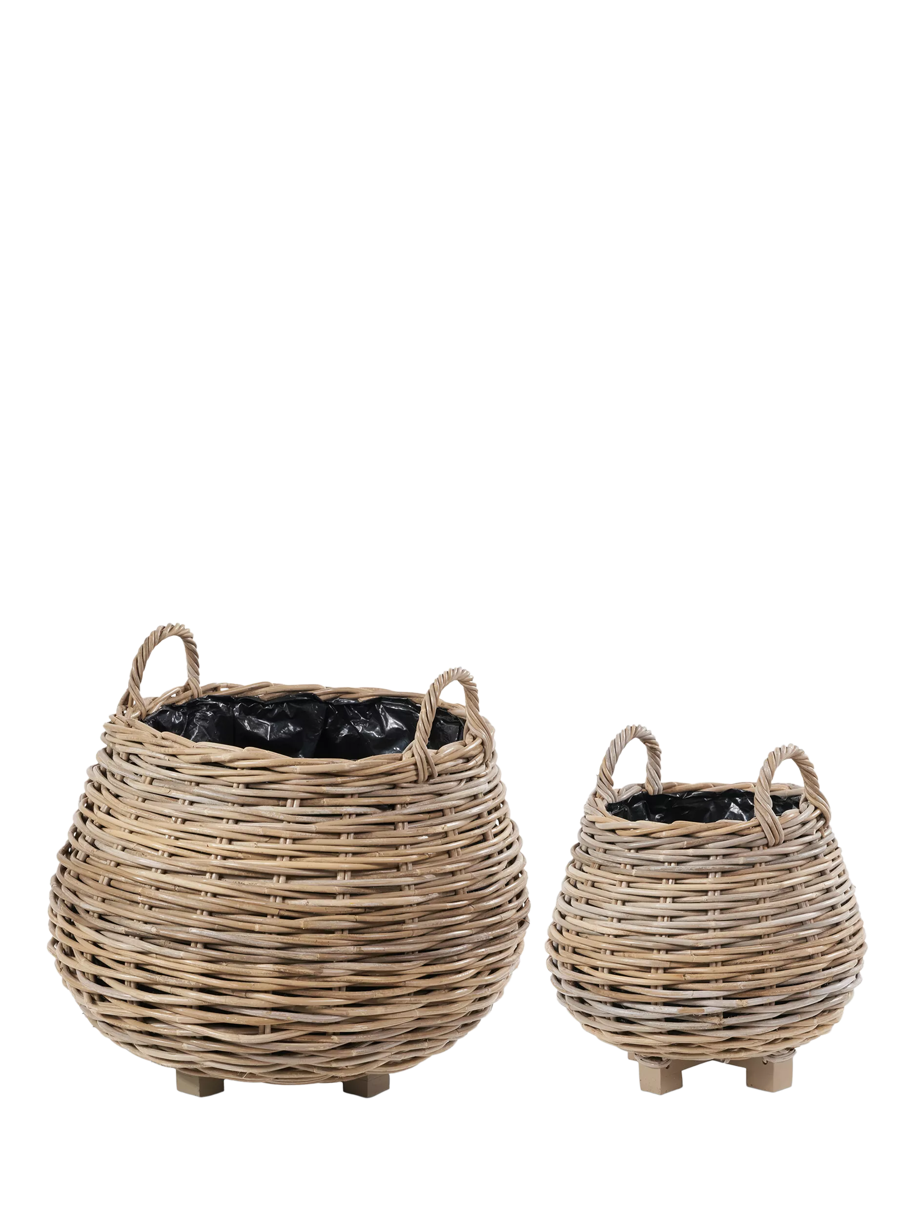Pacific Kubu rattan bulbous planters set of 2 brown - British product
