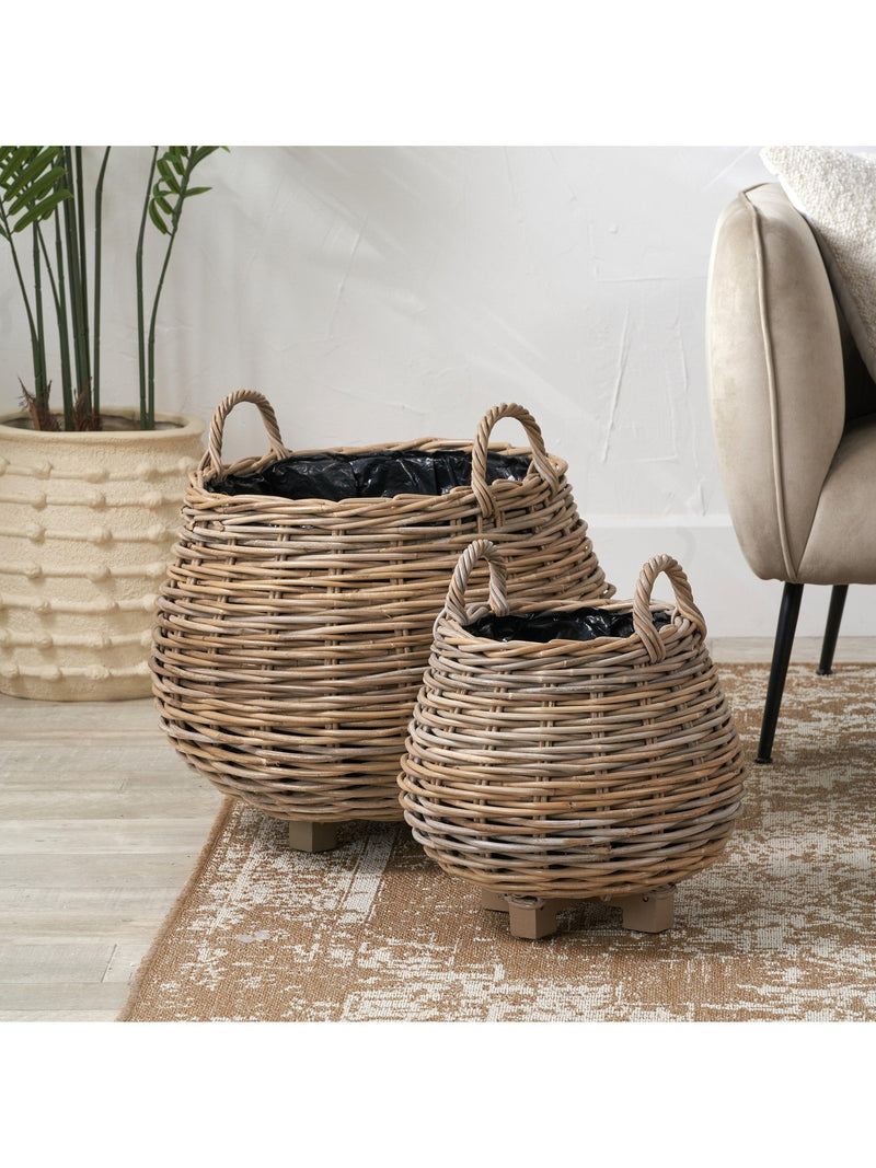 Pacific Kubu rattan bulbous planters set of 2 brown - British product