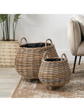 Pacific Kubu rattan bulbous planters set of 2 brown - British product