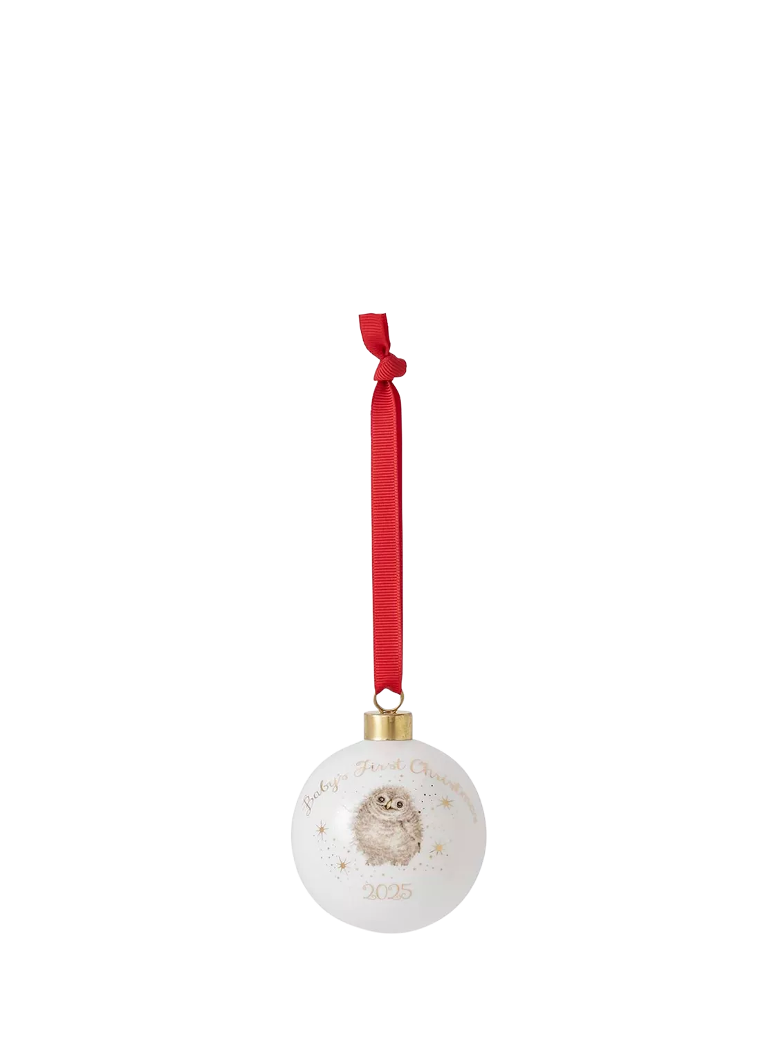Wrendale Designs bone china bauble with baby owl 9cm, imported from the UK