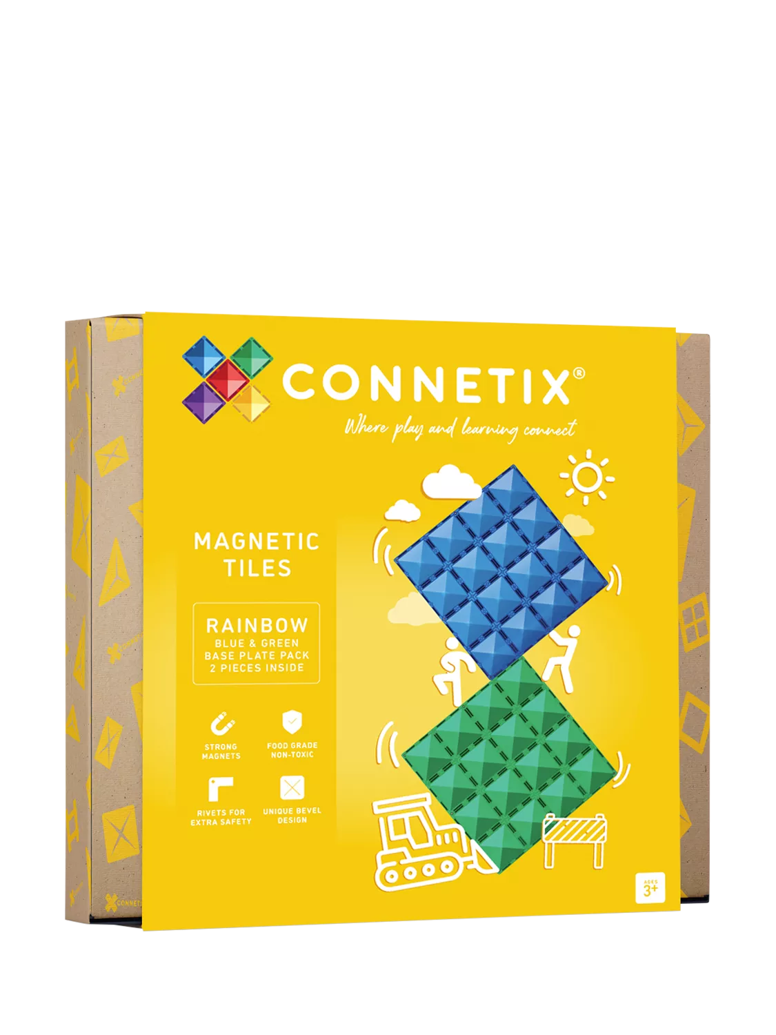 Connetix Rainbow Base Plate pack of 2 magnetic tiles, imported from the UK