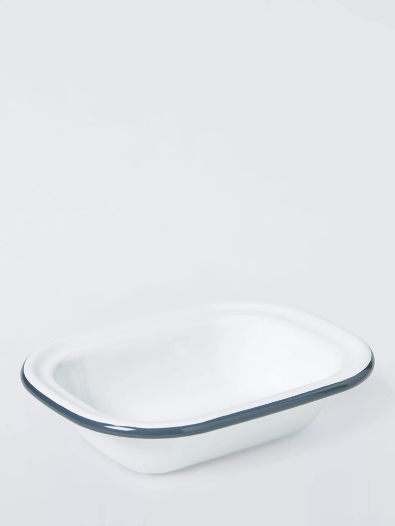 John Lewis enamel pie dish 18cm white blue, UK version