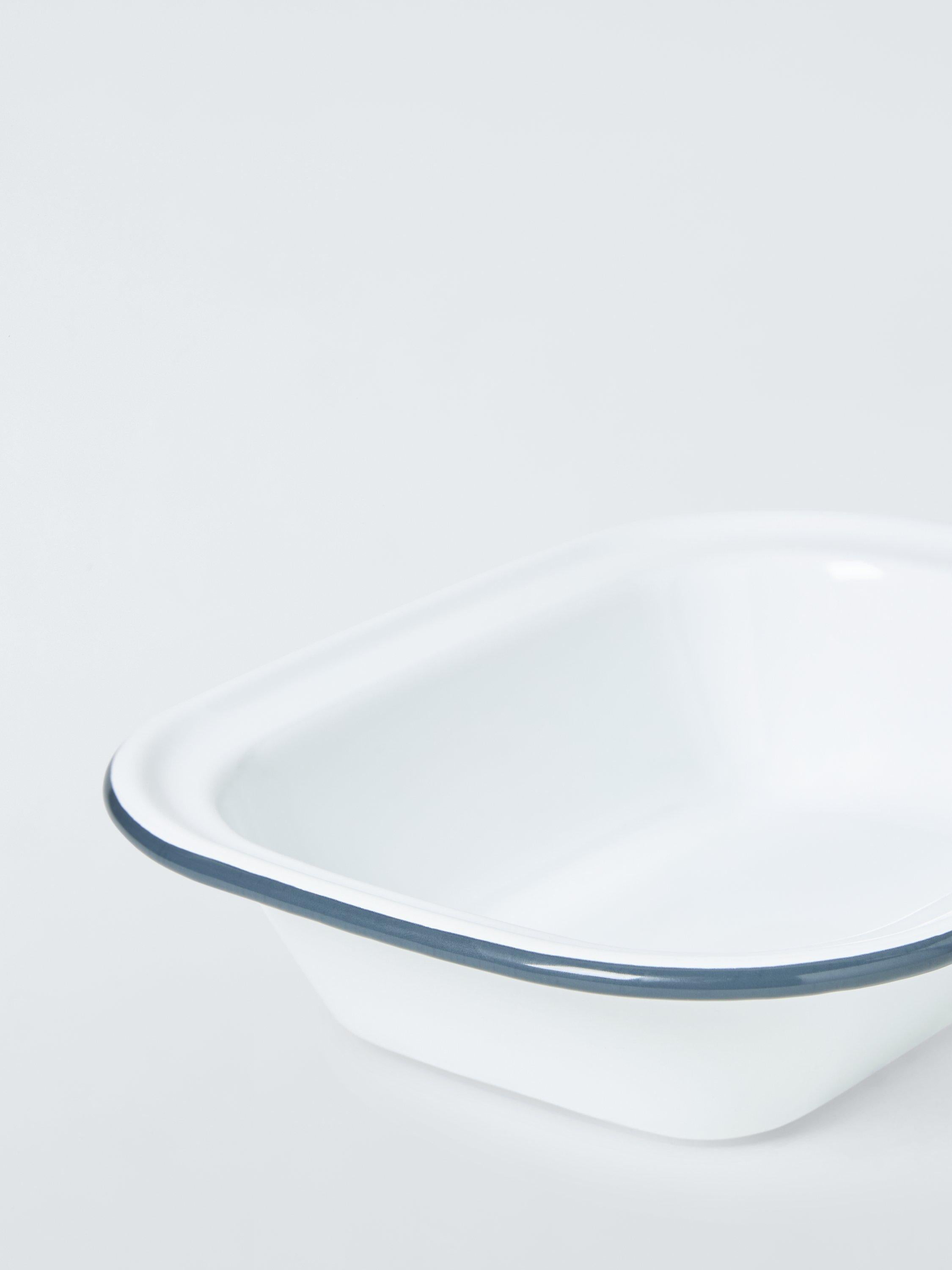John Lewis enamel pie dish 26cm white blue, imported from the UK