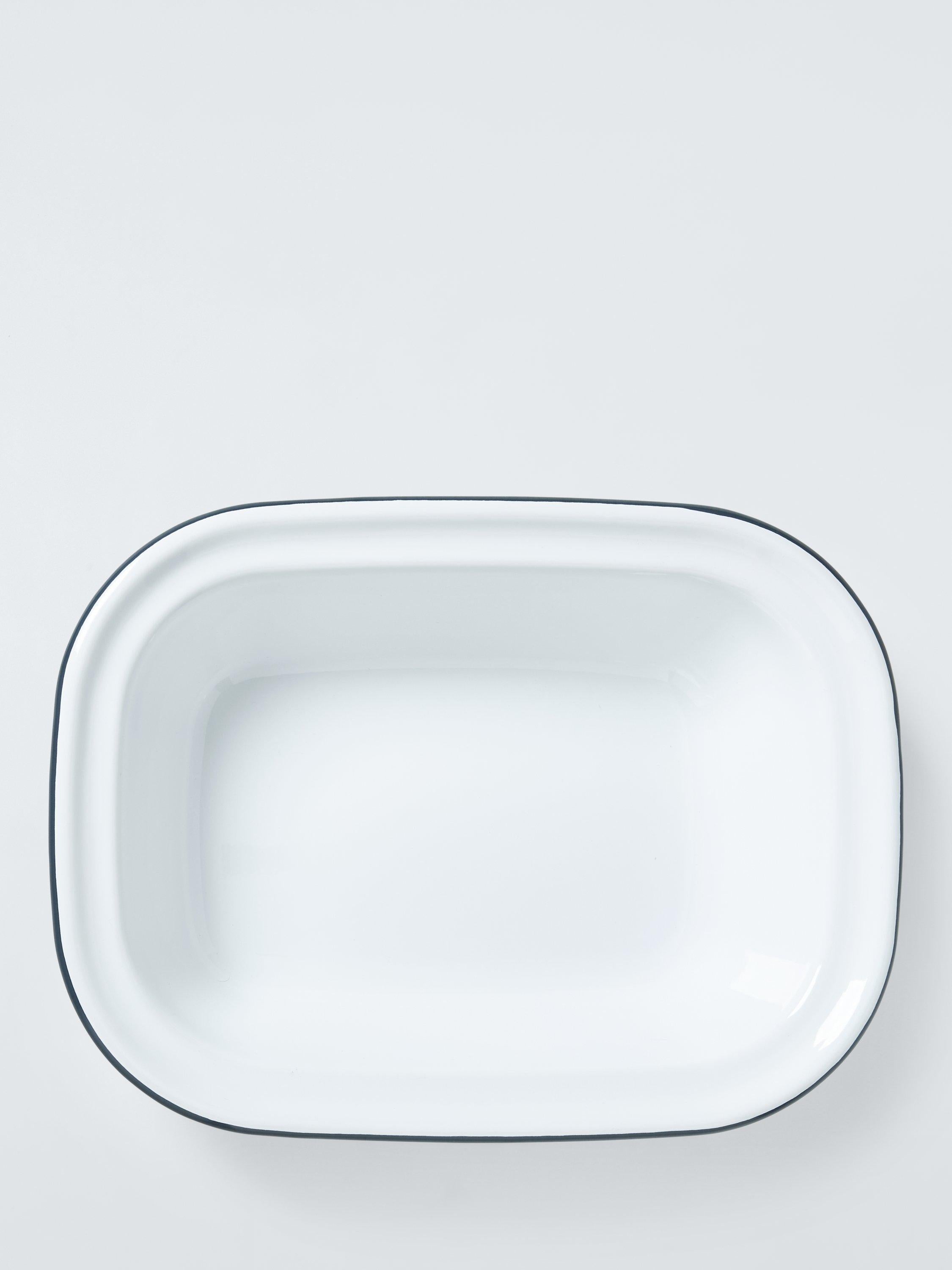 John Lewis enamel pie dish 26cm white blue, imported from the UK