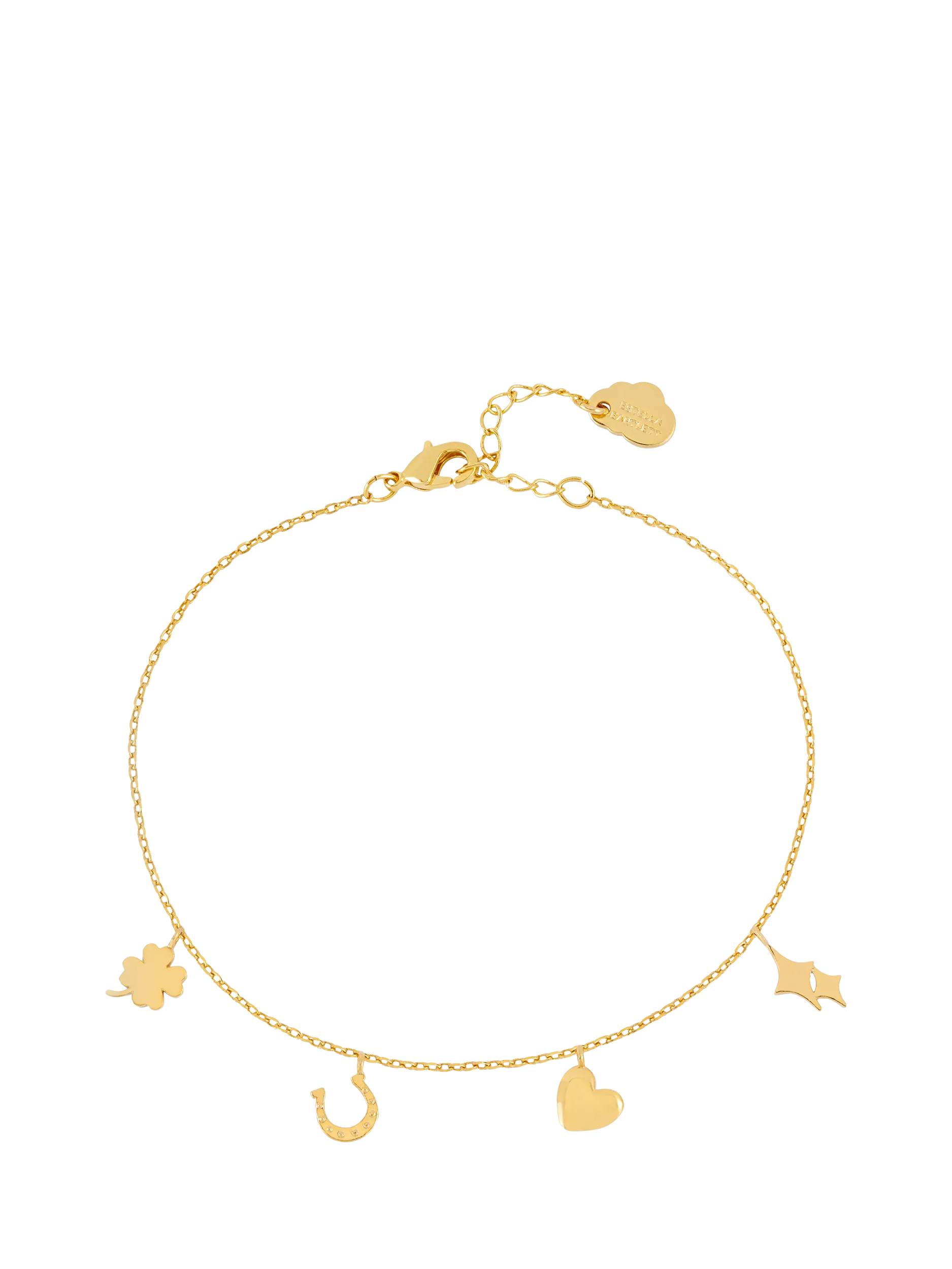 Estella Bartlett gold charm bracelet with lucky charms, imported from the UK