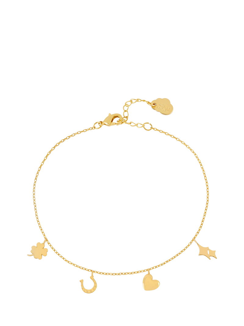 Estella Bartlett gold charm bracelet with lucky charms, imported from the UK