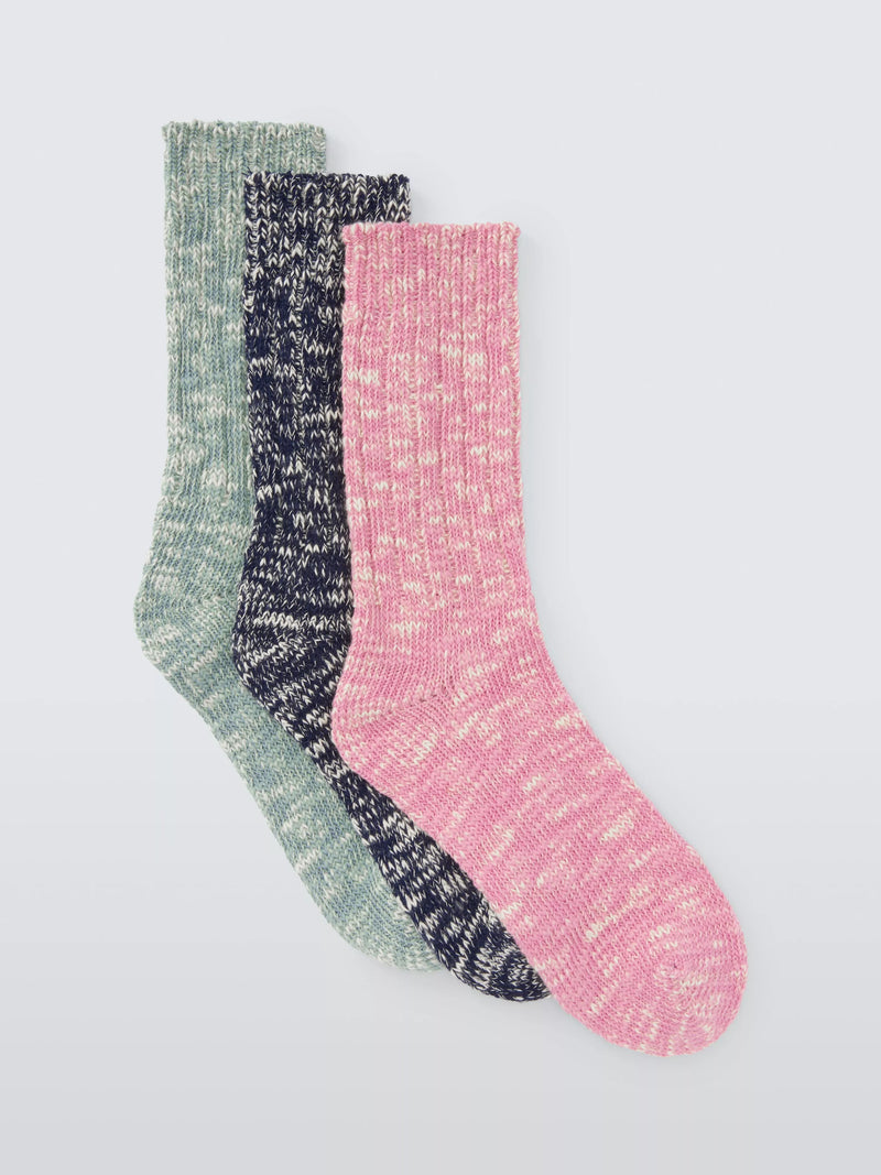 John Lewis Melange Organic Cotton Rich Lounge Socks, Pack of 3