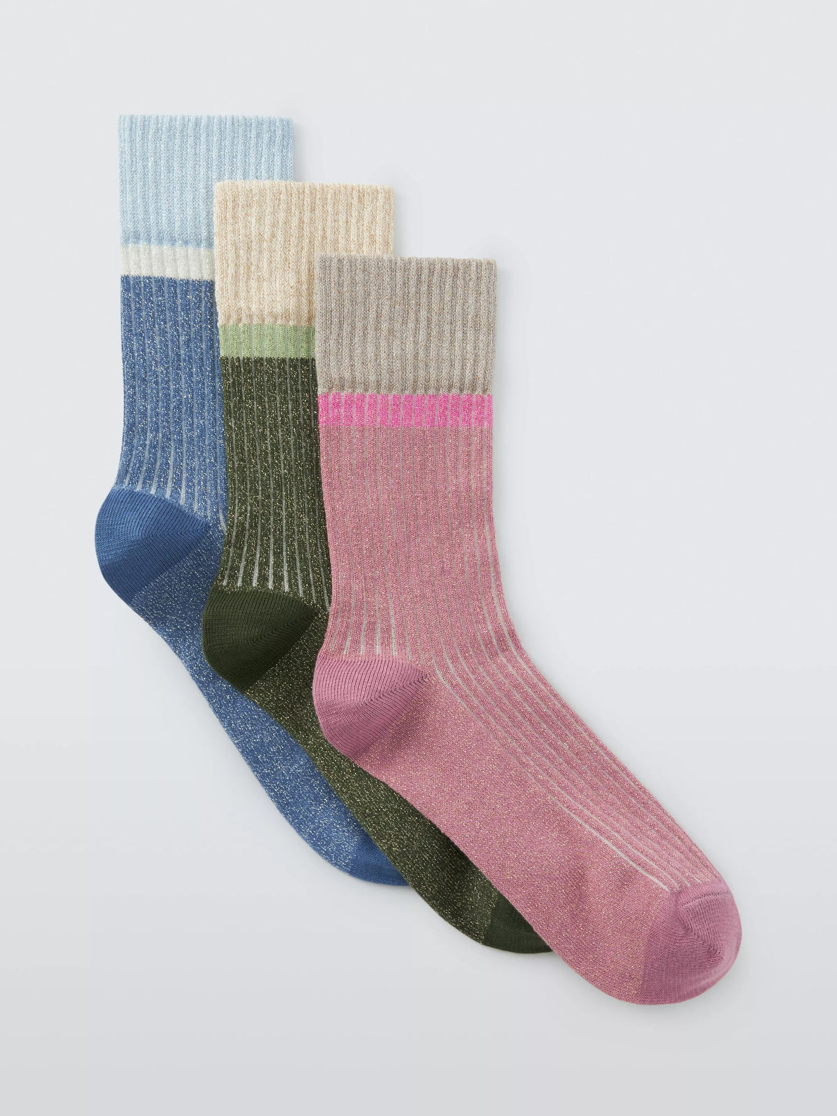 John Lewis ribbed sparkle socks pack of 3, imported from the UK