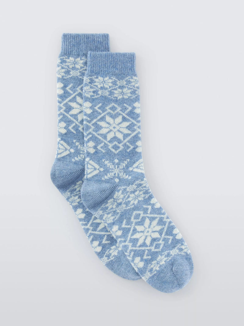 John Lewis Snowflake Wool Blend Crew Socks