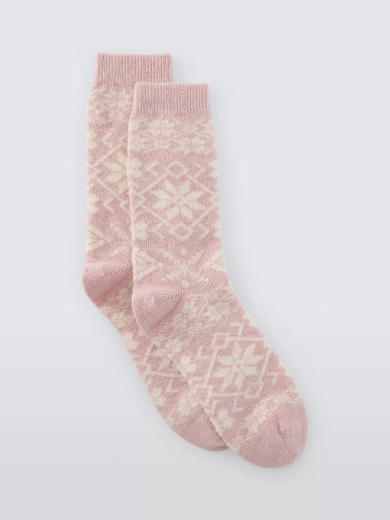 John Lewis Snowflake Wool Blend Crew Socks