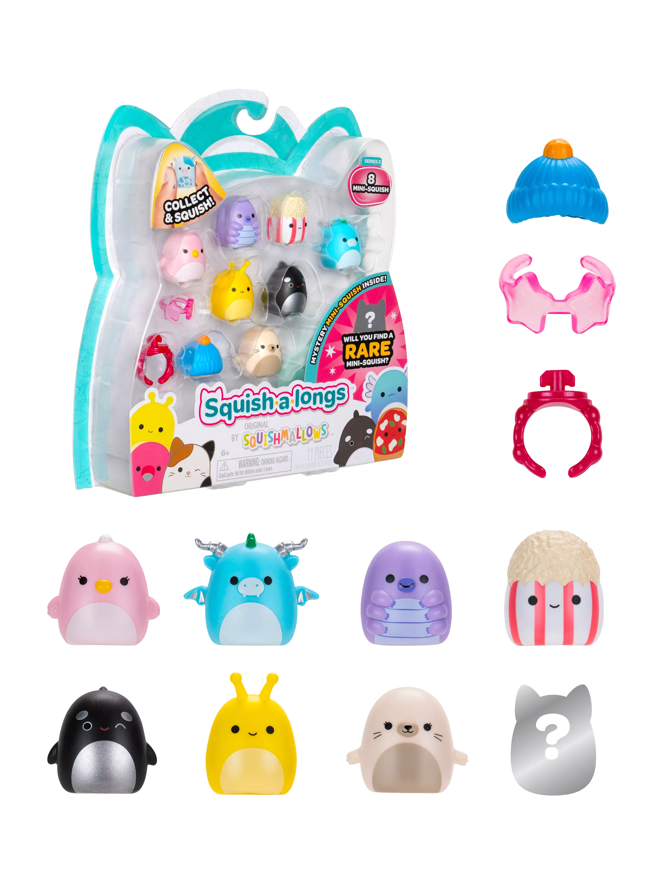 Squishmallows Squish-a-longs Mini-Squish pack of 8 collectibles - British product