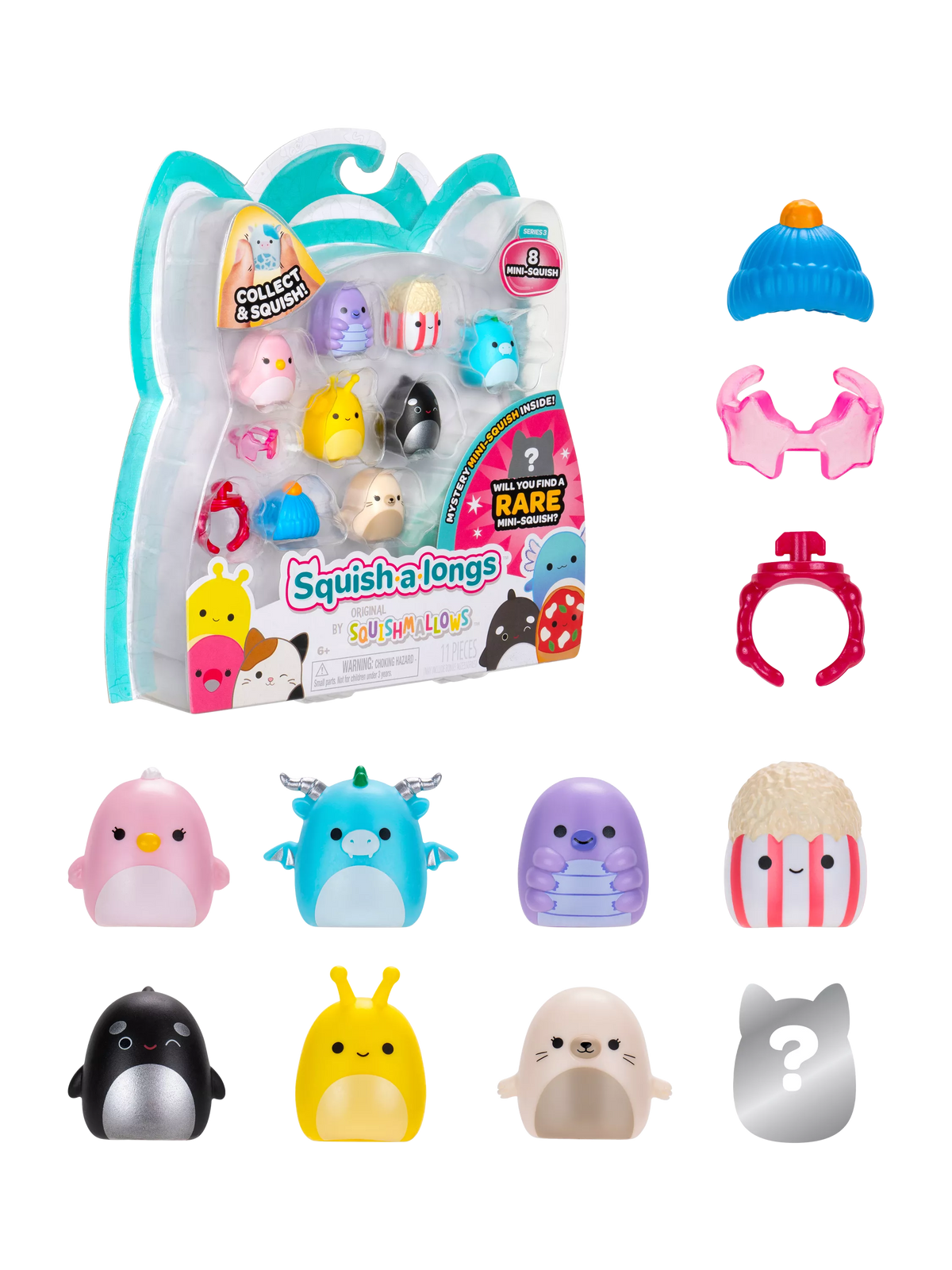 Squishmallows Squish-a-longs Mini-Squish pack of 8 collectibles - British product