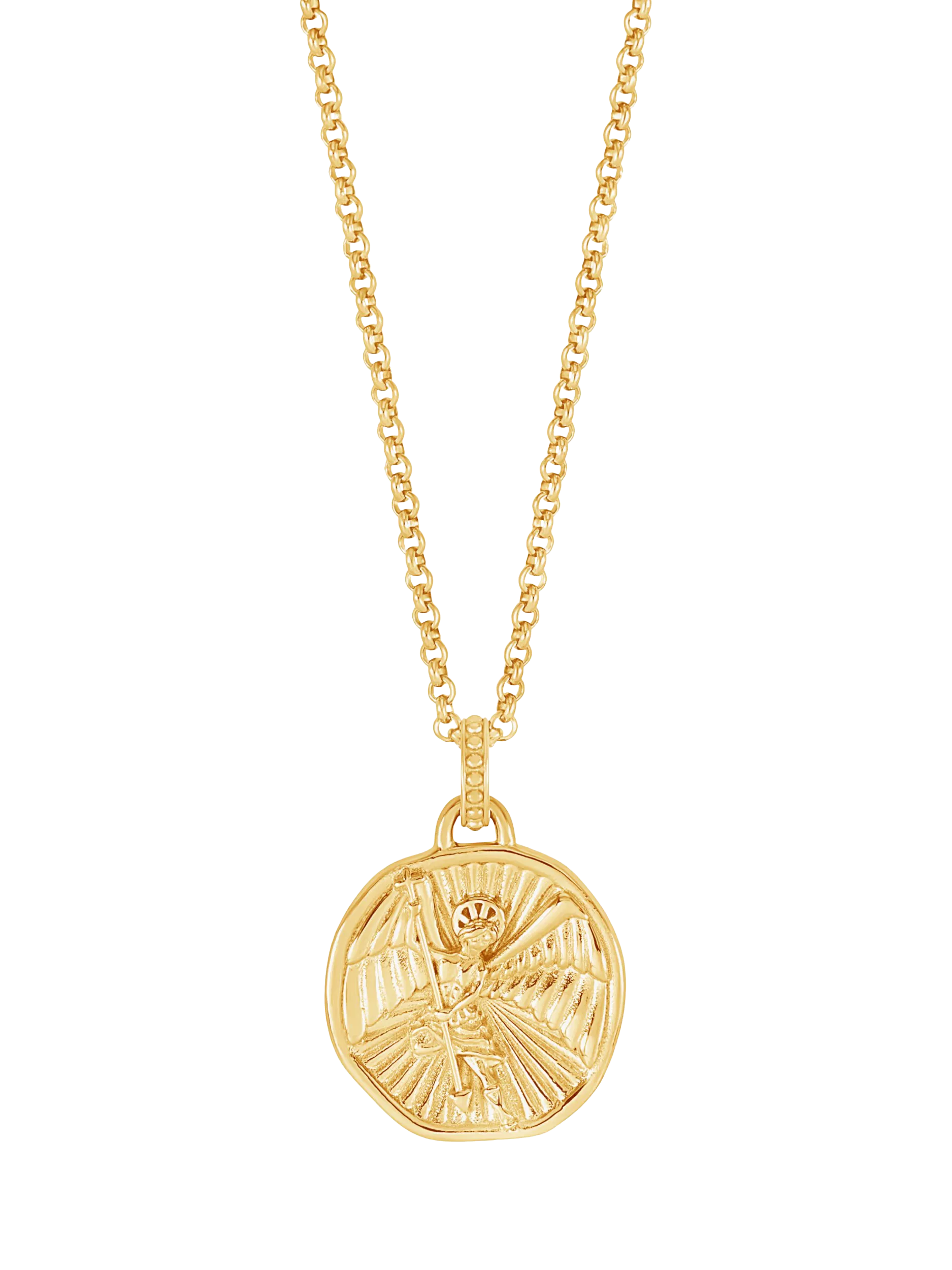 Dower & Hall gold vermeil St. Michael talisman necklace, imported from the UK