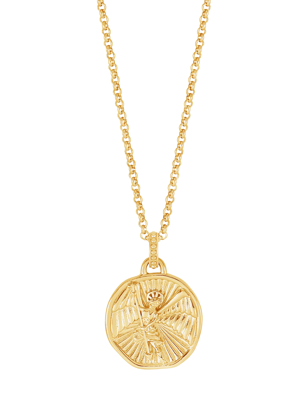 Dower & Hall gold vermeil St. Michael talisman necklace, imported from the UK