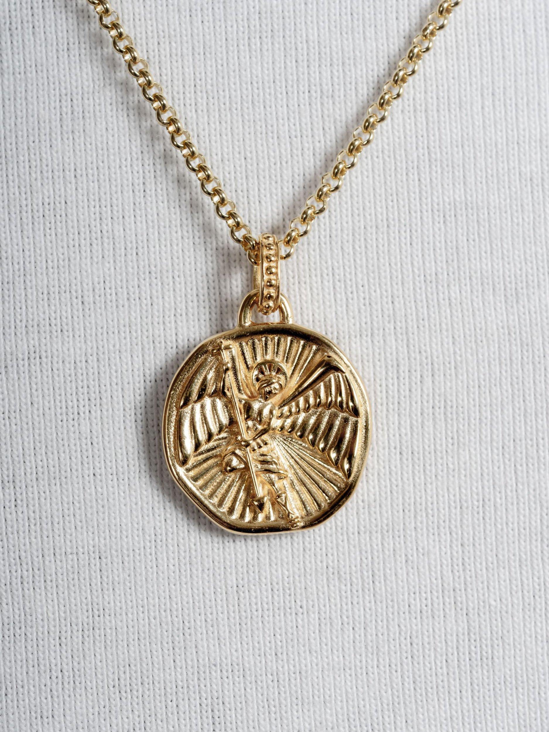 Dower & Hall gold vermeil St. Michael talisman necklace, imported from the UK