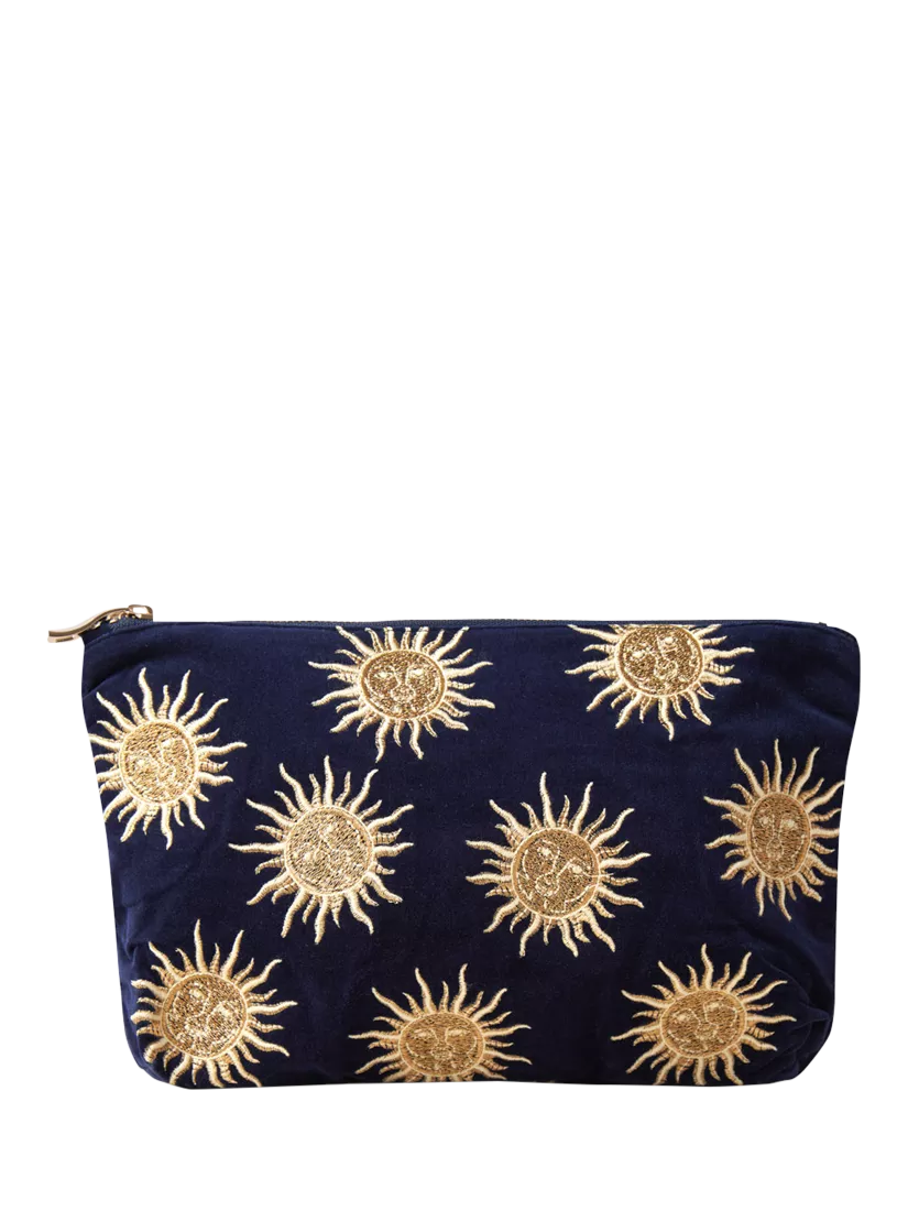 Elizabeth Scarlett Sun Goddess velvet pouch in navy - British product