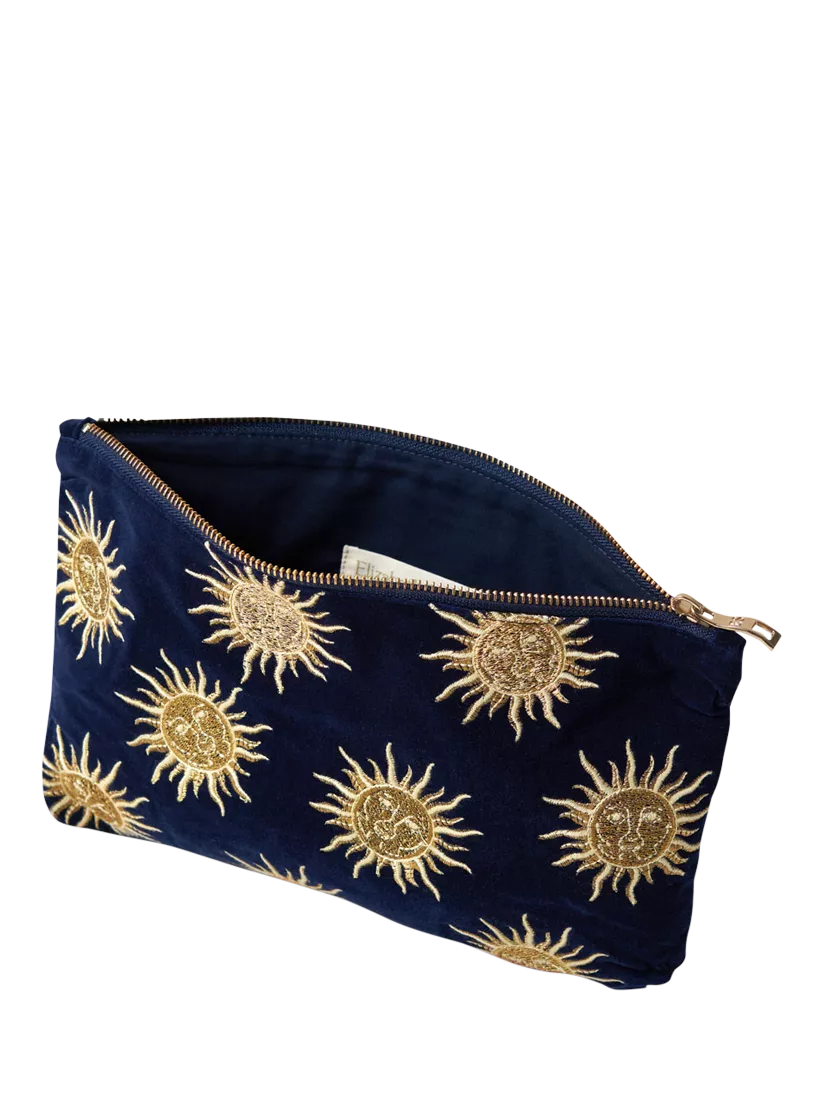 Elizabeth Scarlett Sun Goddess velvet pouch in navy - British product