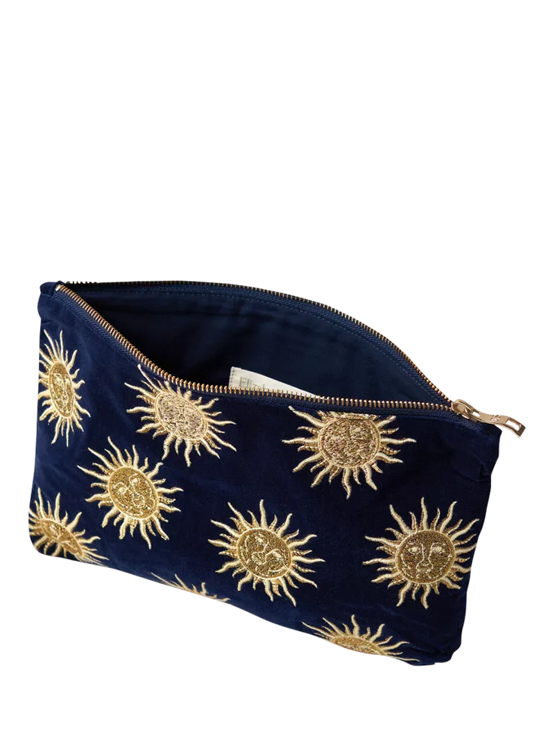 Elizabeth Scarlett Sun Goddess velvet pouch in navy - British product