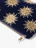 Elizabeth Scarlett Sun Goddess velvet pouch in navy - British product