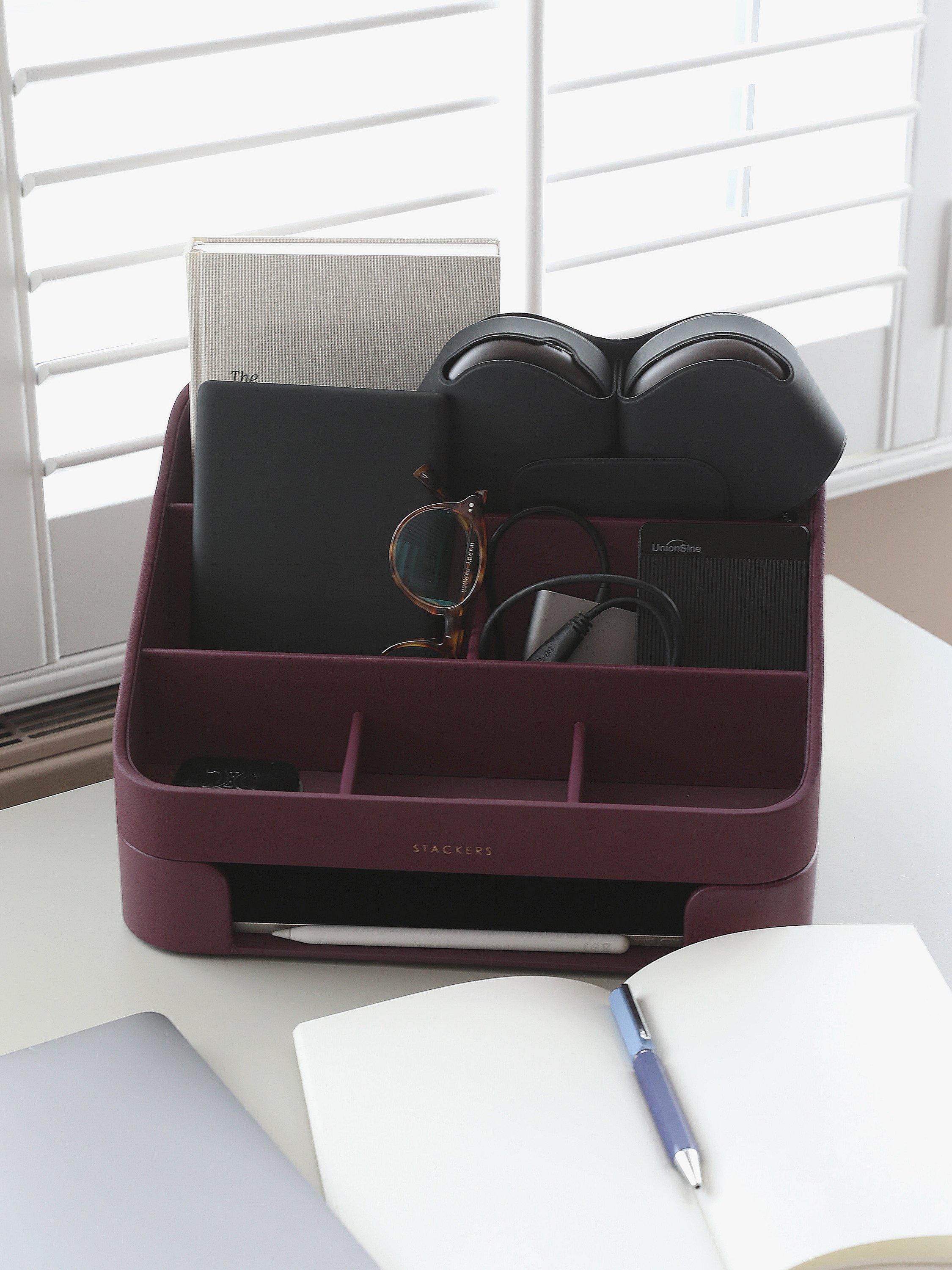 Stackers desk caddy with tray garnet, imported from the UK