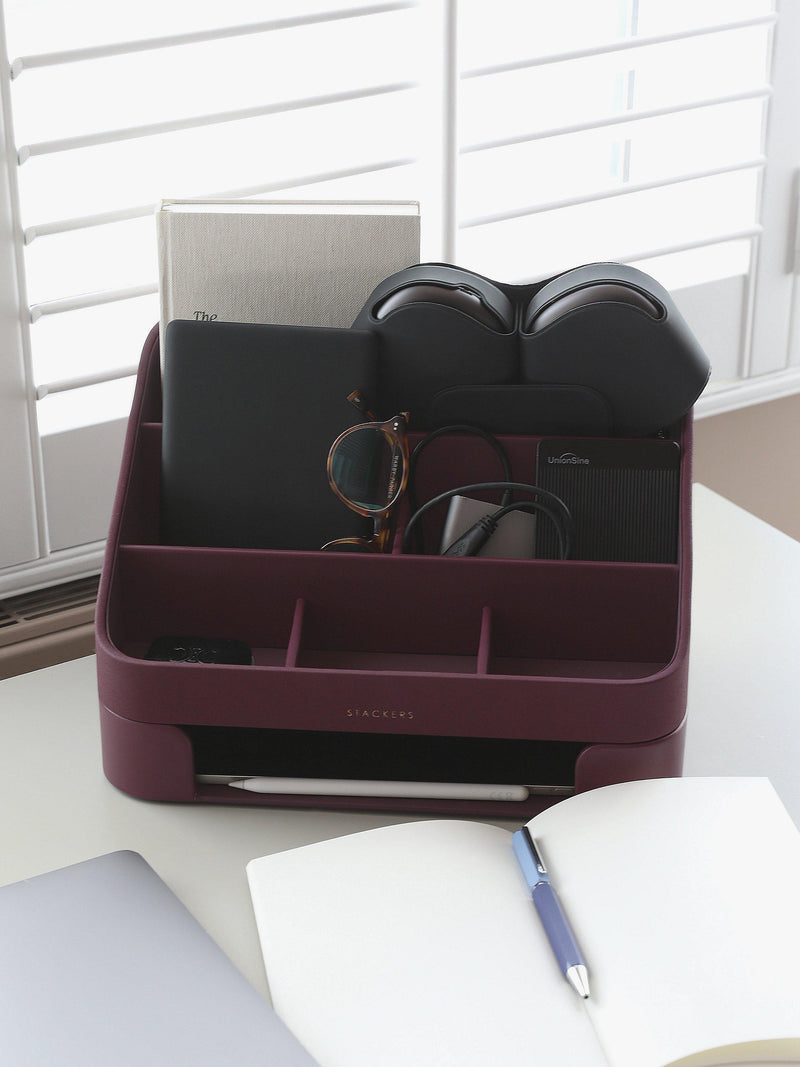 Stackers desk caddy with tray garnet, imported from the UK
